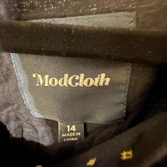 ModCloth Dress Blue Retro Full VNeck Sleeveless Pockets Fit & Flare Maxi Size 14 - Picture 12 of 14